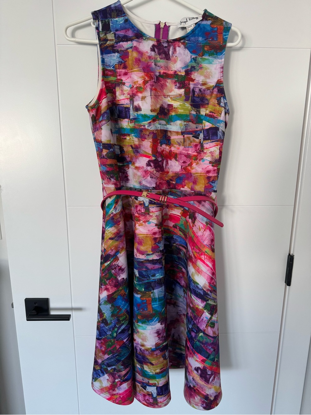 Joseph Ribkoff Vibrant Abstract Print Fit & Flare Dress in Pink, Blue, Purple